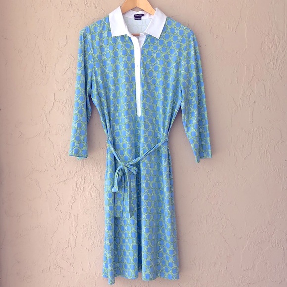 J. McLaughlin geometric blue midi dress XL